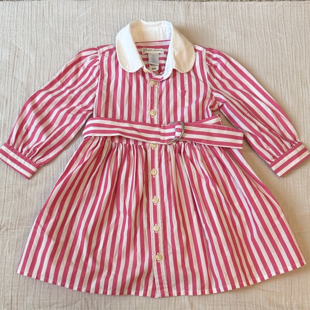 Polo Ralph Lauren Pink & White Striped Shirt Dress - 9M